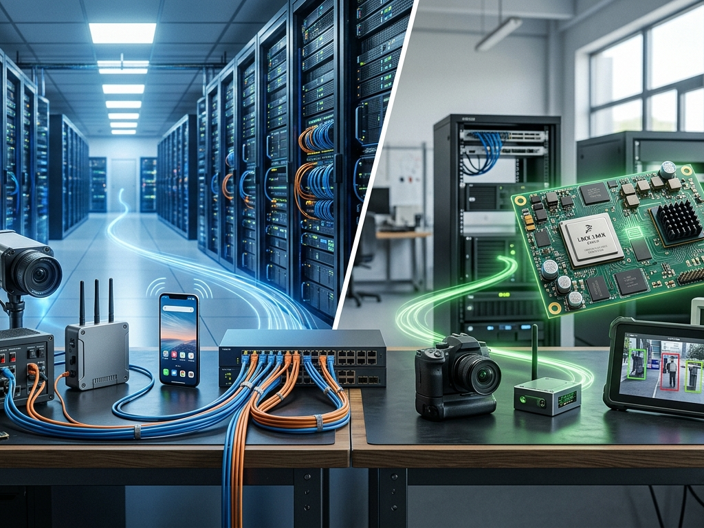 Cloud AI and Edge AI processing architecture comparison