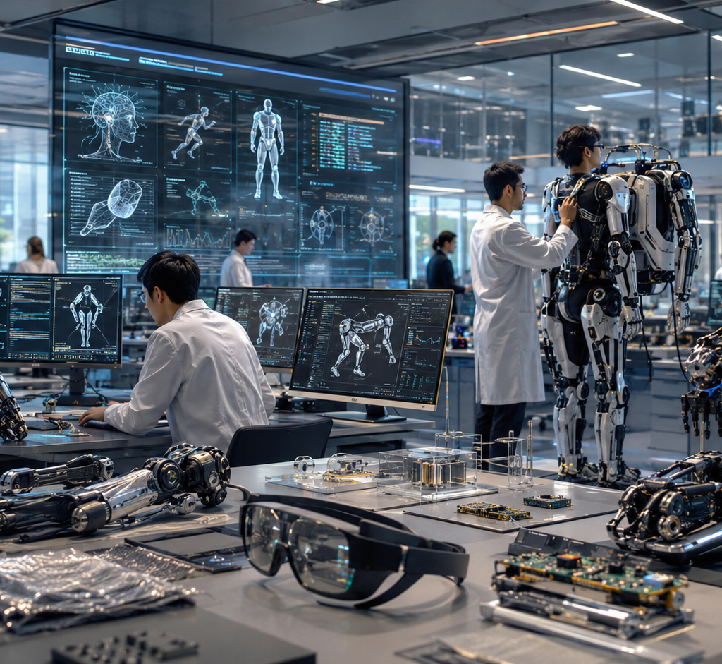 Future Spider-Man suit technology with AI robotics and smart materials