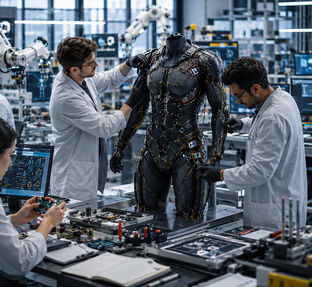 Spider-Man suit technology using smart fabrics sensors and AI